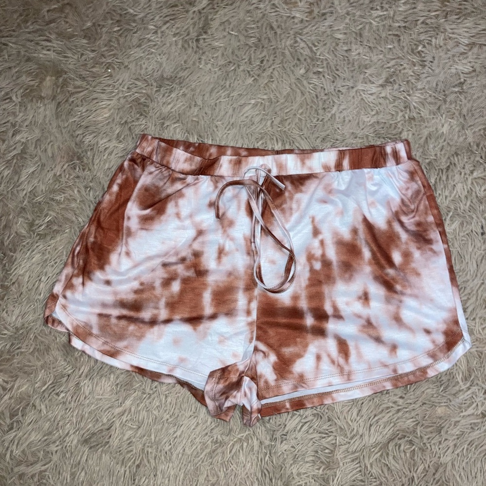 Brown and White Tie-Dye Shorts